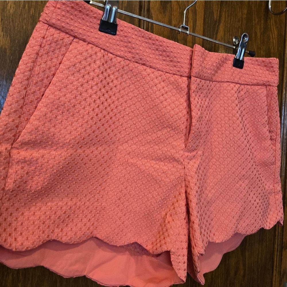 Elle Coral Textured Scalloped Shorts SIZE 2